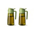 Pack de 2 aceiteras spray de cristal verde de 3 modos: chorrito, spray y vertido, fondo blanco