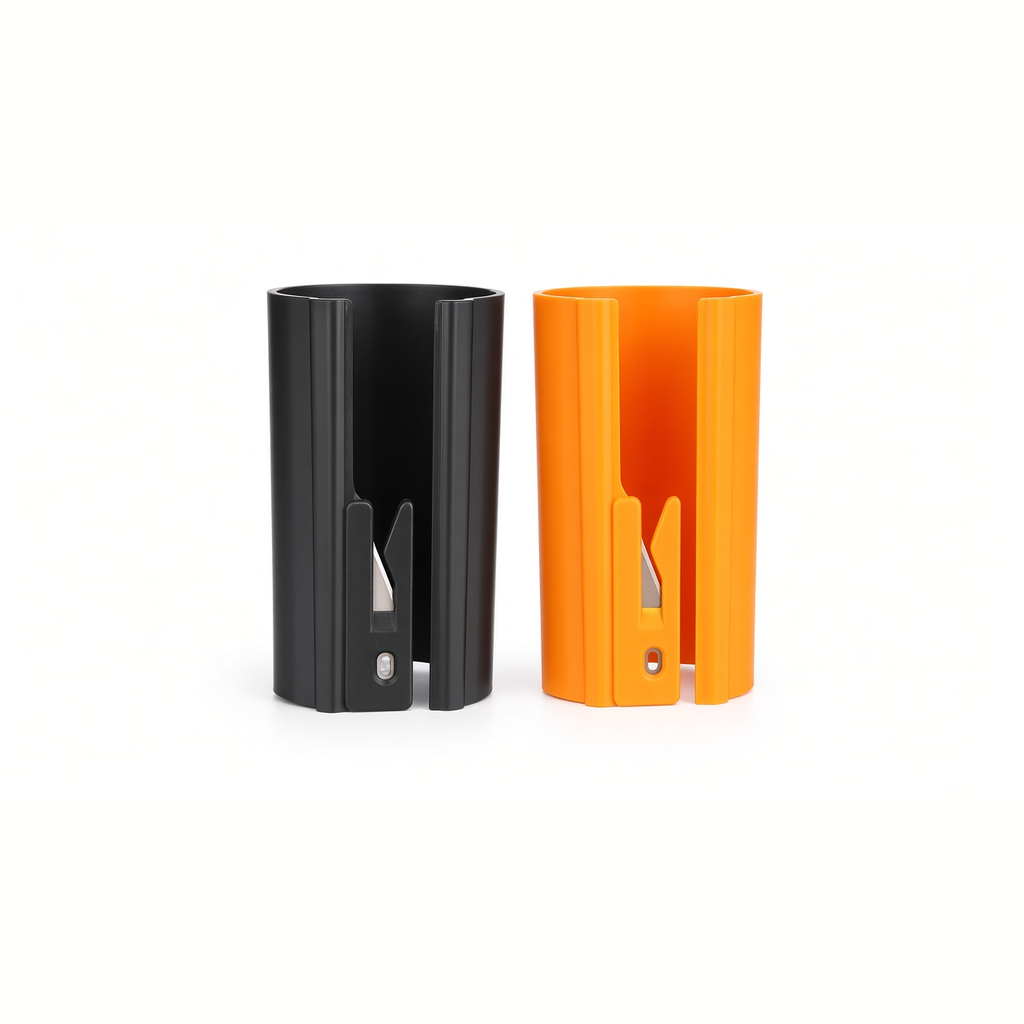 Pack de 2 cortadores deslizantes de papel de regalo, negro y naranja, fondo blanco